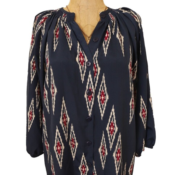 Tucker For Target Shirt Dress Size XS Button Up Balloon Sleeve Navy Print EUC B9 - Picture 6 of 6